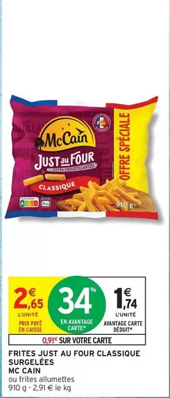 McCain - Frites Just Au Four Classique Surgelées offre à 2,65€ sur Intermarché Express