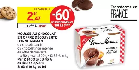 Bonne maman - Mousse Au Chocolat En Offre Decouverte offre à 2,47€ sur Intermarché Express