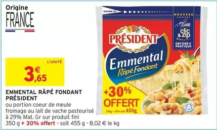 Président - Emmental Rape Fondant offre à 3,65€ sur Intermarché Express
