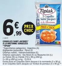 Tipiak - Coquilles Saint-jacques* À La Bretonne Surgelées offre à 6,99€ sur E.Leclerc