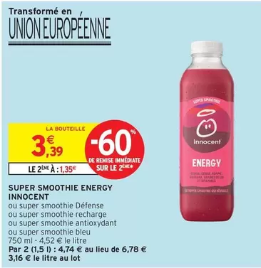 Innocent - Super Smoothie Energy offre à 3,39€ sur Intermarché Contact
