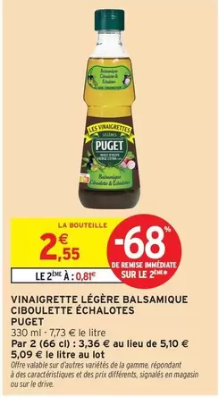 Puget - Vinaigrette Légère Balsamique Ciboulette Échalotes offre à 2,55€ sur Intermarché Contact