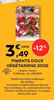 Piments Doux Végétarinens 200g offre à 3,49€ sur Cabesto