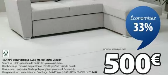 Canape Convertible Avec Méridienne Vejlby offre à 500€ sur JYSK