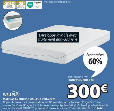 Matelas En Mousse Wellpur Kvita Gf85 offre à 300€ sur JYSK