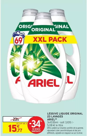 Ariel - Lessive Liquide Original 23 Lavages offre à 15,77€ sur Intermarché