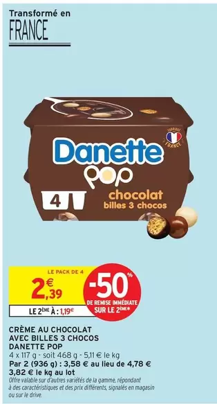 Danette - Crème Au Chocolat Avec Billes 3 Chocos offre à 2,39€ sur Intermarché