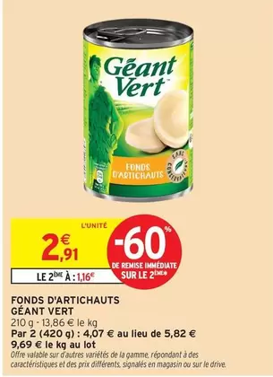 Géant Vert - Fonds D'artichauts offre à 2,91€ sur Intermarché