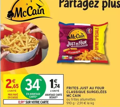 McCain - Frites Just Au Four Classique Surgelées offre à 1,74€ sur Intermarché