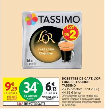 Tassimo - Dosettes De Café L'or Long Classique offre à 6,13€ sur Intermarché