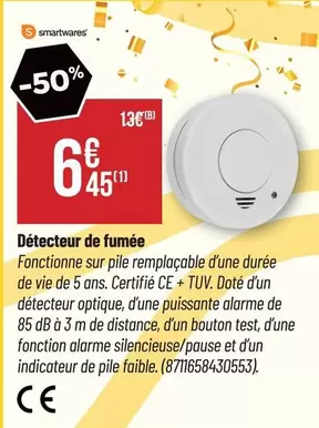 Smartwares - Détecteur De Fumée offre à 6,45€ sur Bricorama