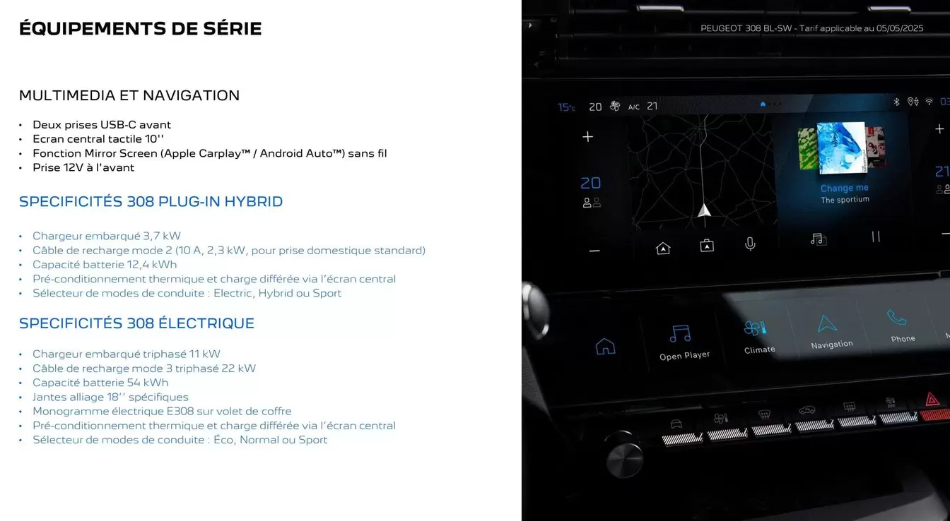 Équipement's De Serie offre sur Peugeot