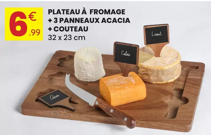 Plateau À Fromage +3 Panneaux Acacia + Couteau offre à 6,99€ sur Stokomani