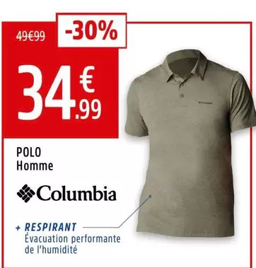 Columbia - Polo Homme offre à 34,99€ sur Intersport