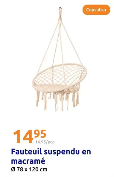 Fauteuil Suspendu En Macramé offre à 14,95€ sur Action