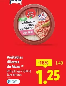 Saint Alby - Véritables Rillettes Du Mans offre à 1,25€ sur Lidl