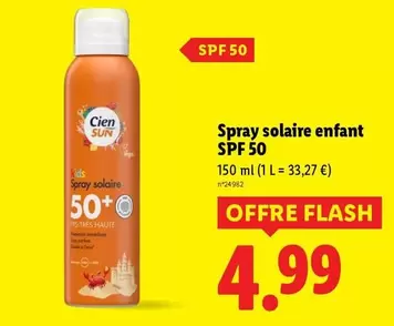Cien - Spray Solaire Enfant Spf 50 offre à 4,99€ sur Lidl