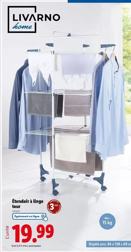 Livarno Home - Étendoir À Linge Tour offre à 19,99€ sur Lidl