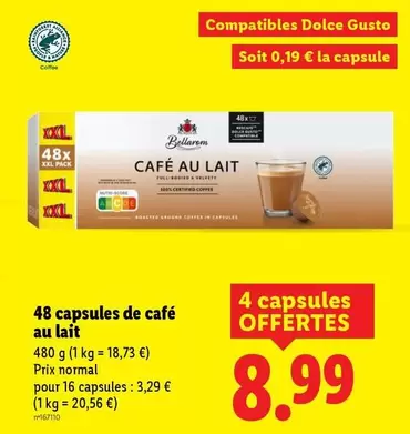 48 Capsules De Café Au Lait offre à 8,99€ sur Lidl