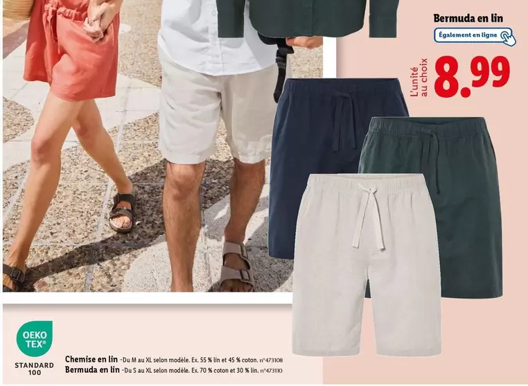 Bermuda En Lin offre à 8,99€ sur Lidl
