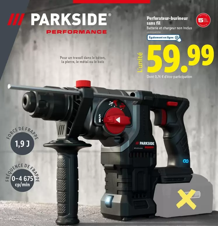 Parkside - Perforateur-Burineur Sans Fil  offre à 59,99€ sur Lidl