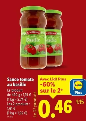 Combino - Sauce Tomate Au Basilic offre à 1,15€ sur Lidl