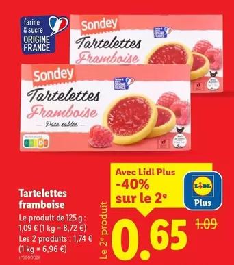 Sondey - Tartelettes Framboise offre à 0,65€ sur Lidl