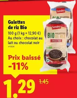 Sondey - Galettes De Riz Bio offre à 1,29€ sur Lidl