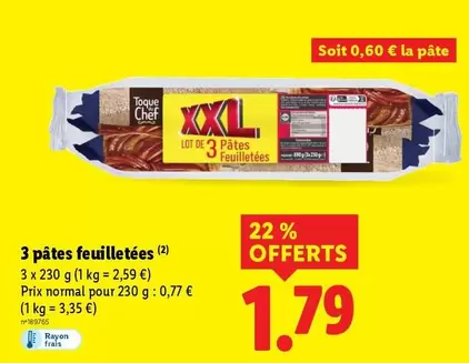 3 Pâtes Feuilletées offre à 1,79€ sur Lidl