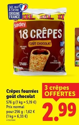 Sondey - Crêpes Fourrées Goût Chocolat offre à 2,99€ sur Lidl