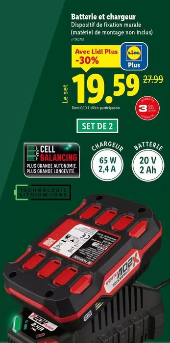 Parkside - Batterie Et Chargeur offre à 19,59€ sur Lidl