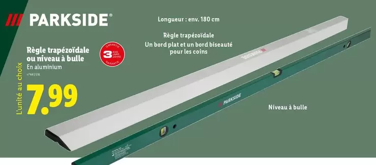 Parkside - Règle Trapézoïdale Ou Niveau À Bulle offre à 7,99€ sur Lidl