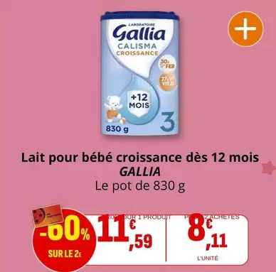 Gallia - Lait Pour Bébé Croissance Dès 12 Mois offre à 11,59€ sur Coccinelle Supermarché