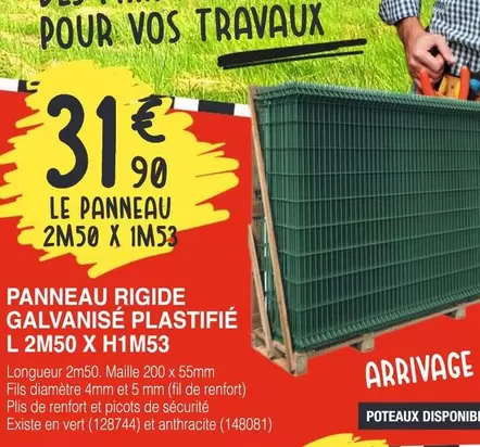 Panneau Rigide Galvanise Plastifie L 2m50 X Hm53 offre à 31,9€ sur Chretien Matériaux