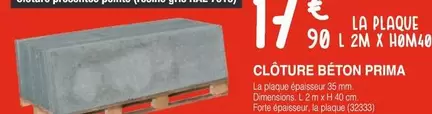Clôture Béton Prima offre à 17,9€ sur Chretien Matériaux