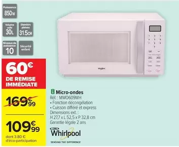 Whirlpool - Micro-ondes offre à 109,99€ sur Carrefour Contact