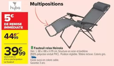 Hyba - Fauteuil Relax Heinola offre à 39,99€ sur Carrefour City