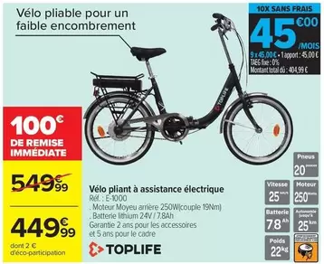 Total - Vélo Pliant À Assistance Électrique offre à 449,99€ sur Carrefour City