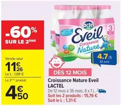 Lactel - Croissance Nature Eveil offre à 11,26€ sur Carrefour