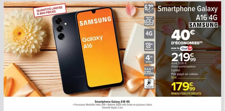 Samsung - Smartphone Galaxy A16 4g offre à 179,99€ sur Carrefour Drive