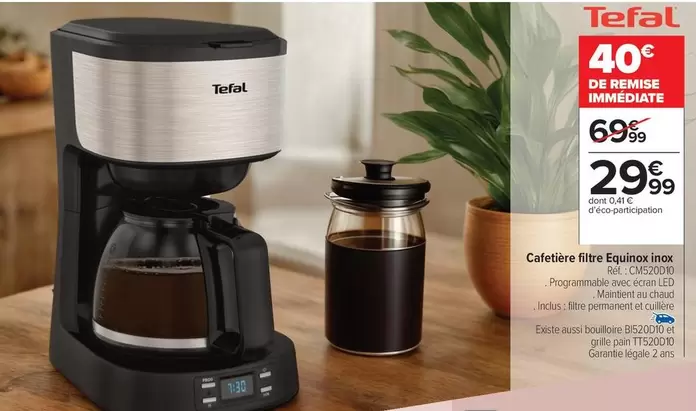 Tefal - CAFÉTIVE FILTRE EGUITNOS NINOX offre à 29,99€ sur Carrefour Drive
