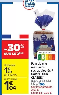 Carrefour - Pain De Mie Maxi Sans Sucres Ajoutés offre à 1,49€ sur Carrefour Drive