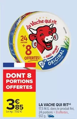 La vache qui rit - 17,5 M.G. Dans Le Produit Fini, 24 Portions + 8 Offertes offre à 3,85€ sur Carrefour Drive