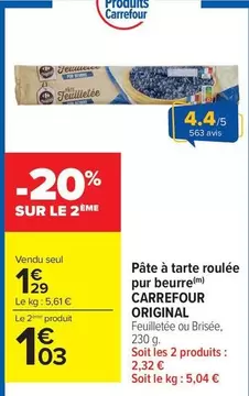 Carrefour - Pâte À Tarte Roulée Pur Beurre offre à 1,29€ sur Carrefour Drive