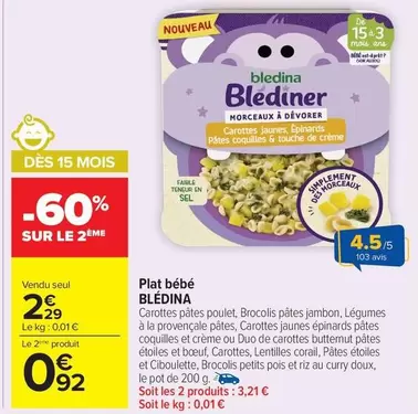 Blédina - Plat Bébé offre à 2,29€ sur Carrefour Drive
