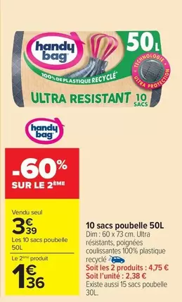 Dim - 10 sacs poubelle 50L offre à 3,39€ sur Carrefour Drive
