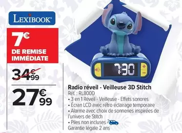 Lexibook - radio reveil 3D Stitch offre à 27,99€ sur Carrefour Drive