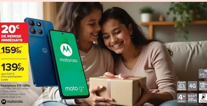 Motorola - Smartphone G15 128go offre à 139,99€ sur Carrefour Express