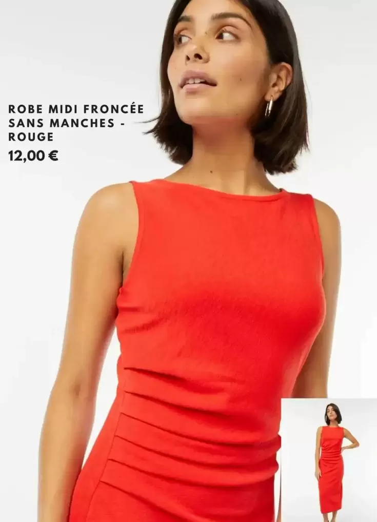 Midi - Robe  Fronce Sans Manches - Rouge offre à 12€ sur Kiabi