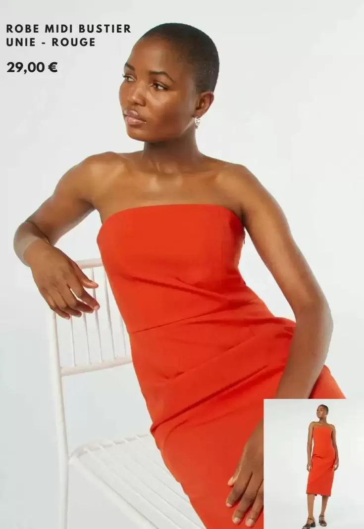 Midi - Robe  Bustier Unie - Rouge offre à 29€ sur Kiabi